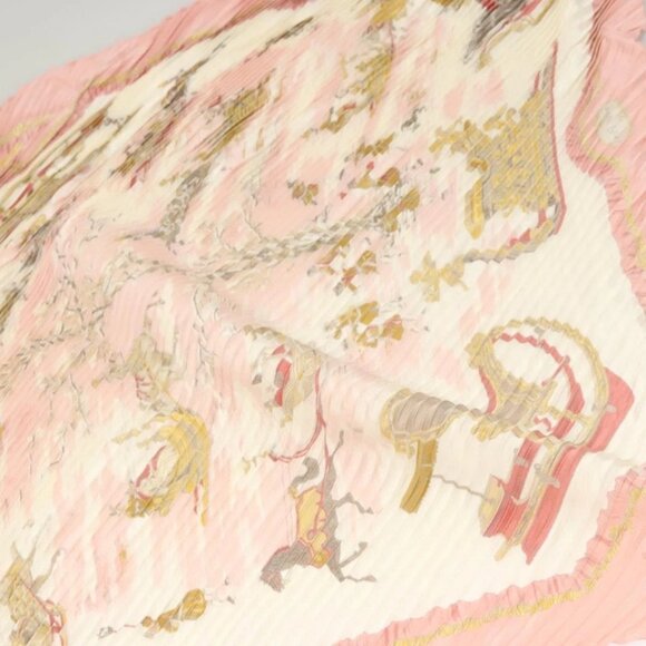 HERMES Pleated Carre 90 Scarf ""Traineaux et glifsades"" Silk Pink Auth - Picture 10 of 16